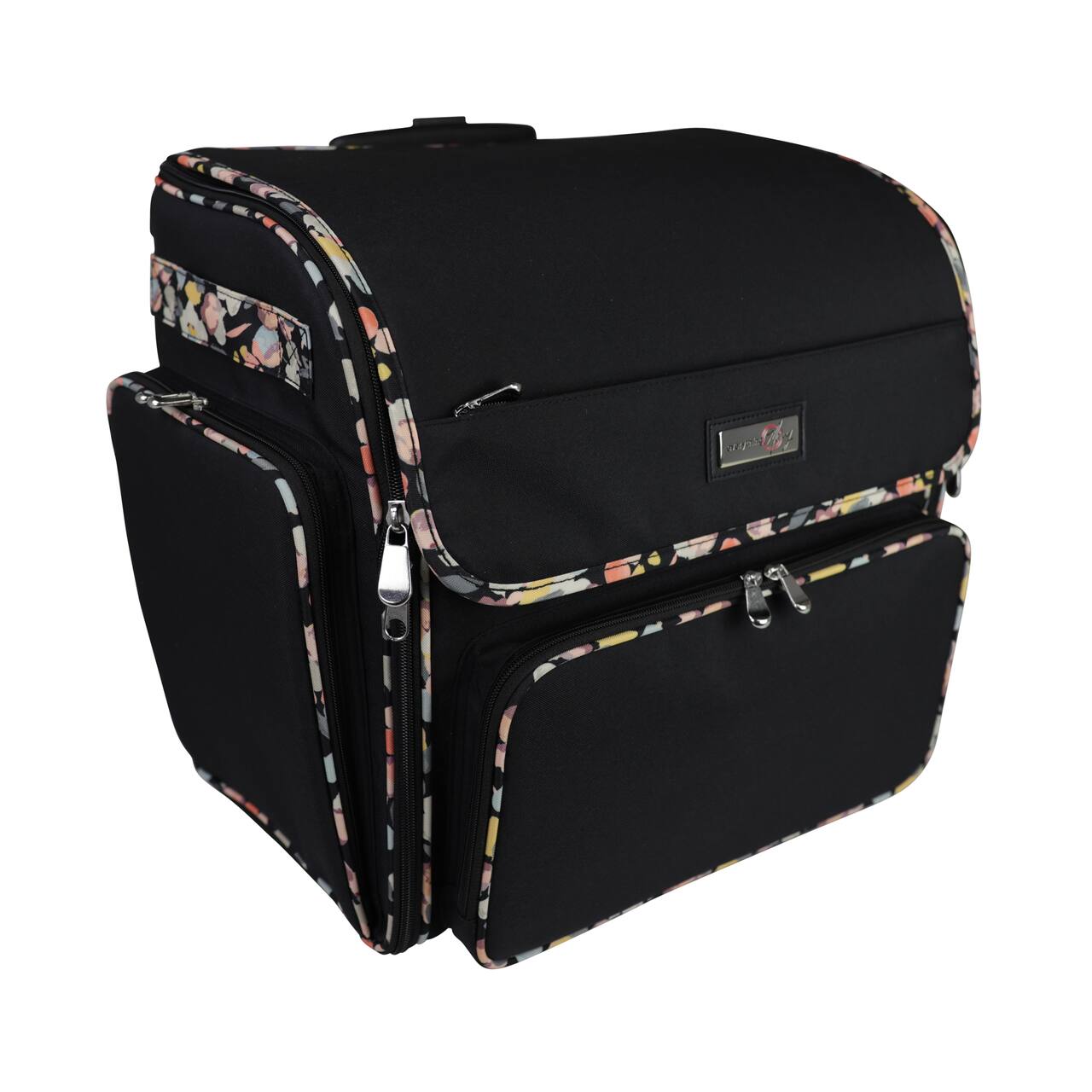 Everything Mary Black Floral Deluxe Collapsible Rolling Craft Bag